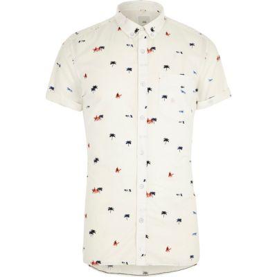 River Island Mens White Desert Slim Fit Short Sleeve Shirt