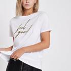 River Island Womens Petite White 'feel Good' Print T-shirt