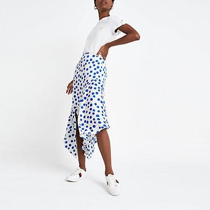 River Island Womens Spot Asymmetric Midi Skirt