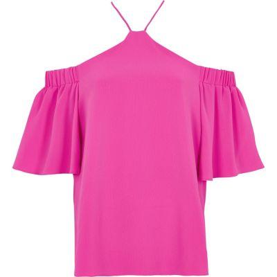 River Island Womens Cold Shoulder Cross Neck Top