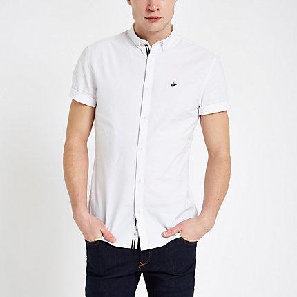 River Island Mens White Stretch Oxford Short Sleeve Shirt
