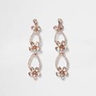 River Island Womens Rose Gold Pave Flower Dangle Earrings