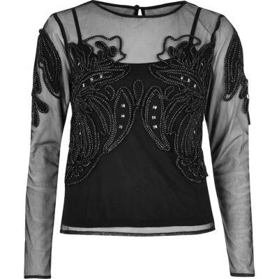 River Island Womens Embellished Mesh Top