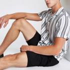 River Island Mens White Stripe Print Short Sleeve Revere Shirt
