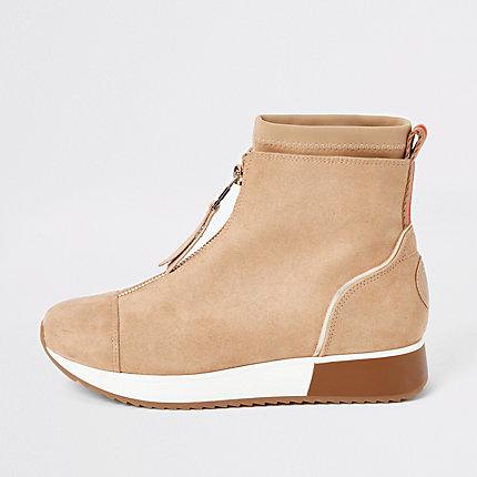 River Island Womens Faux Suede Zip Front Sock Boot Trainers