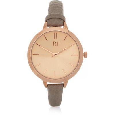 River Island Womens Skinny Strap Rose Gold Tone Watch