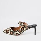 River Island Womens Leopard Print Suede Wide Fit Slim Heel Mules
