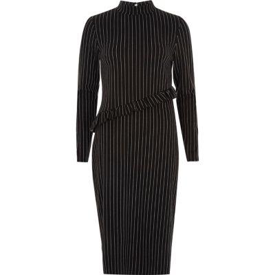 River Island Womens Pin Stripe High Neck Frill Midi Dress
