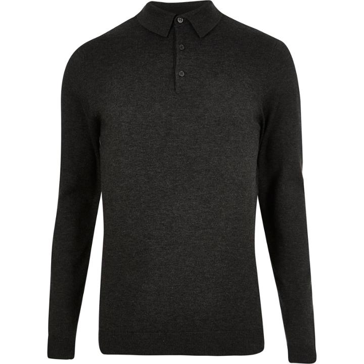 River Island Mensdark Knitted Polo Jumper