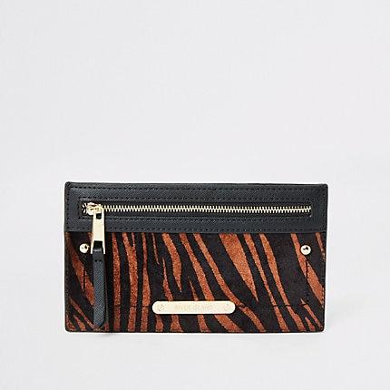 River Island Womens Dark Leopard Print Zip Pouch