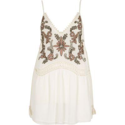 River Island Womens White Embellished Drop Waist Beach Dress