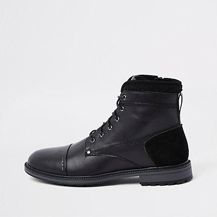 River Island Mens Fleece Trim Lace-up Boots