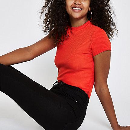 River Island Womens Ribbed Crew Neck T-shirt