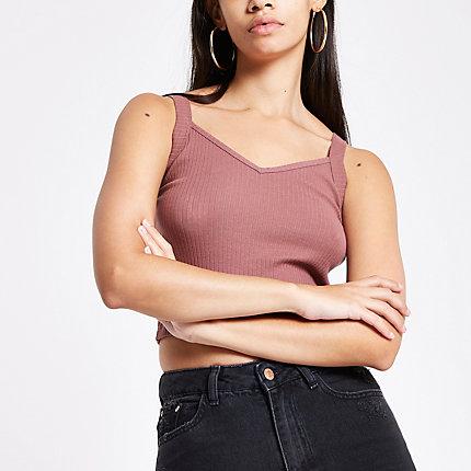 River Island Womens Ribbed V Neck Crop Cami Top