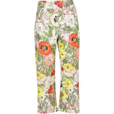 River Island Womens White Floral Print Cropped Pants