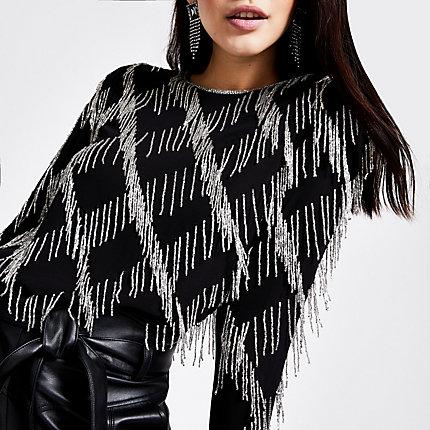 River Island Womens Tassel Beaded Long Sleeve Top