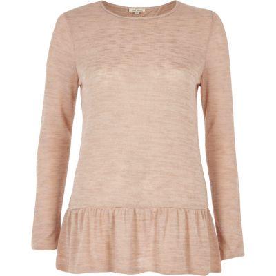 River Island Womens Nude Long Sleeve Peplum Top