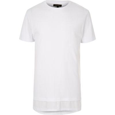 River Island Menswhite Longline Double Layer T-shirt