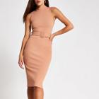 River Island Womens High Neck Belted Bodycon Midi Dress