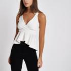River Island Womens White Rib Wrap Front Peplum Cami Top