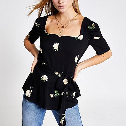 River Island Womens Floral Square Neck Top
