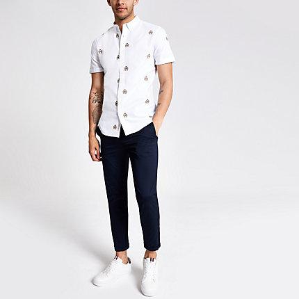 River Island Mens Slim Fit Embroidered Short Sleeve Shirt