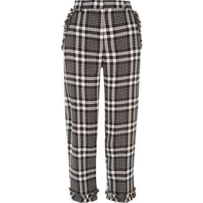 River Island Womens Check Frill Hem Cropped Trousers
