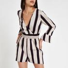 River Island Womens Stripe Wrap Long Sleeve Playsuit