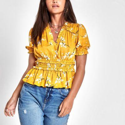 River Island Womens Petite Floral Ruffle Crop Top