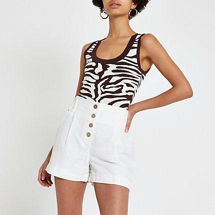 River Island Womens White Button Front High Rise Shorts