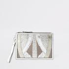 River Island Womens Silver Leather Embellished Clutch Bag