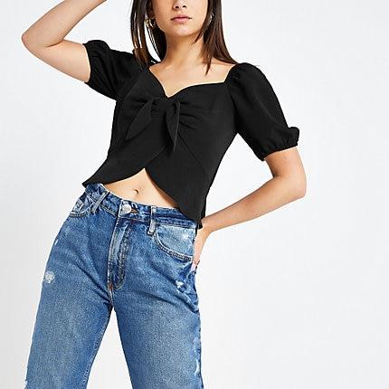 River Island Womens Petite Tie Front Tea Top
