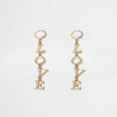 River Island Womens Gold Tone Love Drop Earrings