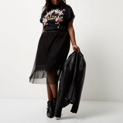 River Island Womens Plus Pleated Lace Trim Midi Skirt