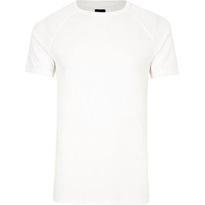 River Island Mens White Jacquard Short Sleeve Slim Fit T-shirt