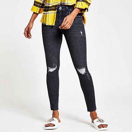 River Island Womens Petite Washed Amelie Skinny Rip Jeans