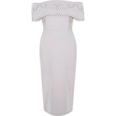 River Island Womens Broderie Bardot Bodycon Midi Dress