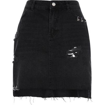 River Island Womens Ripped Eyelet Ring Denim Skirt