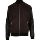 River Island Mensdark Leather-look Borg-lined Jacket