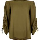 River Island Womens Satin Ruched Sleeve Bardot Top