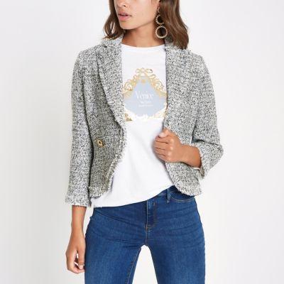 River Island Womens White Check Boucle Jacket