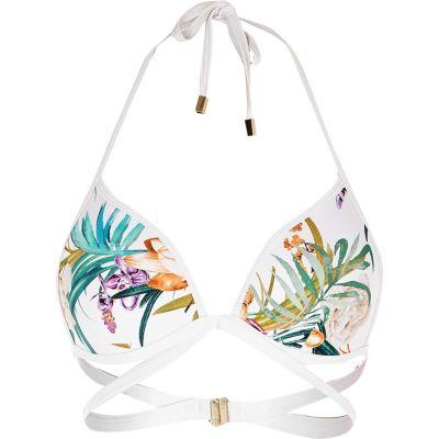 River Island Womens White Tropical Strappy Halter Neck Bikini Top