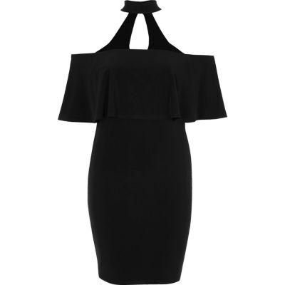 River Island Womens Choker Deep Frill Bodycon Dress