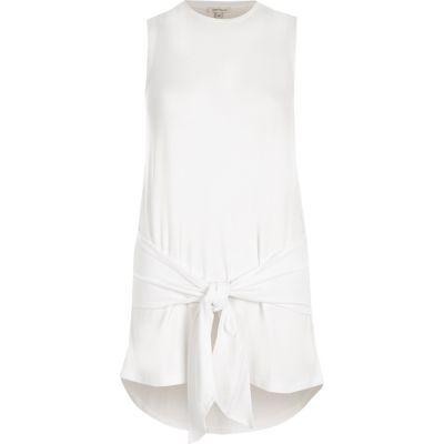 River Island Womens White Tie Frontk Top