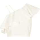 River Island Womens White Asymmetric Cold Shoulder Frill Crop Top