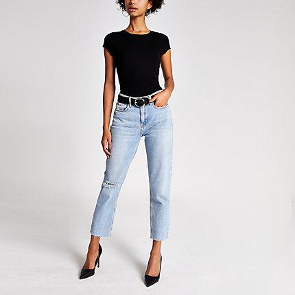 River Island Womens Crew Neck Ribbed T-shirt