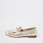 River Island Womens Gold Leather Woven Loafers