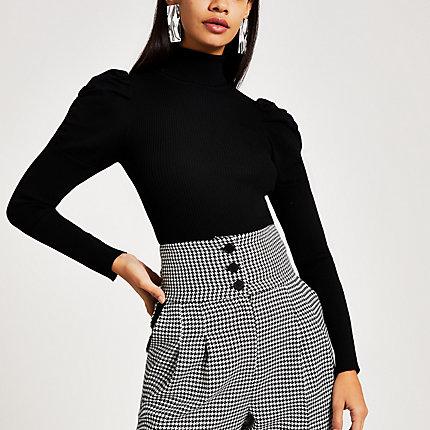 River Island Womens Roll Neck Puff Sleeve Knitted Top