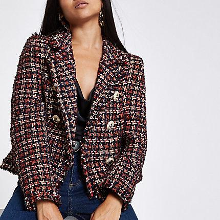 River Island Womens Petite Check Boucle Double Breast Jacket