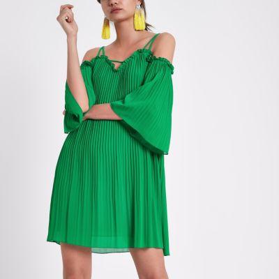 River Island Womens Plisse Cold Shoulder Swing Dress